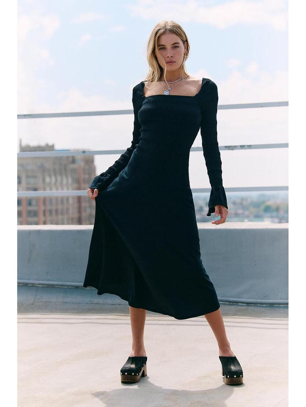 Free People Kiera Midi Dress NWT Black Large - Picture 2 of 4